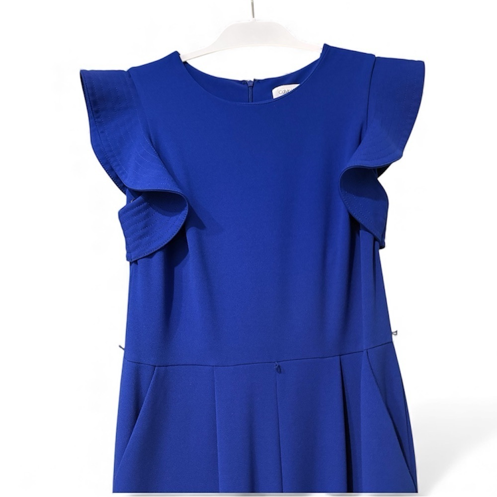 NWOT Bloomingdale’s Calvin Klein Royal Blue Modern Ruffle Sleeve Jumpsuit - Picture 3 of 9